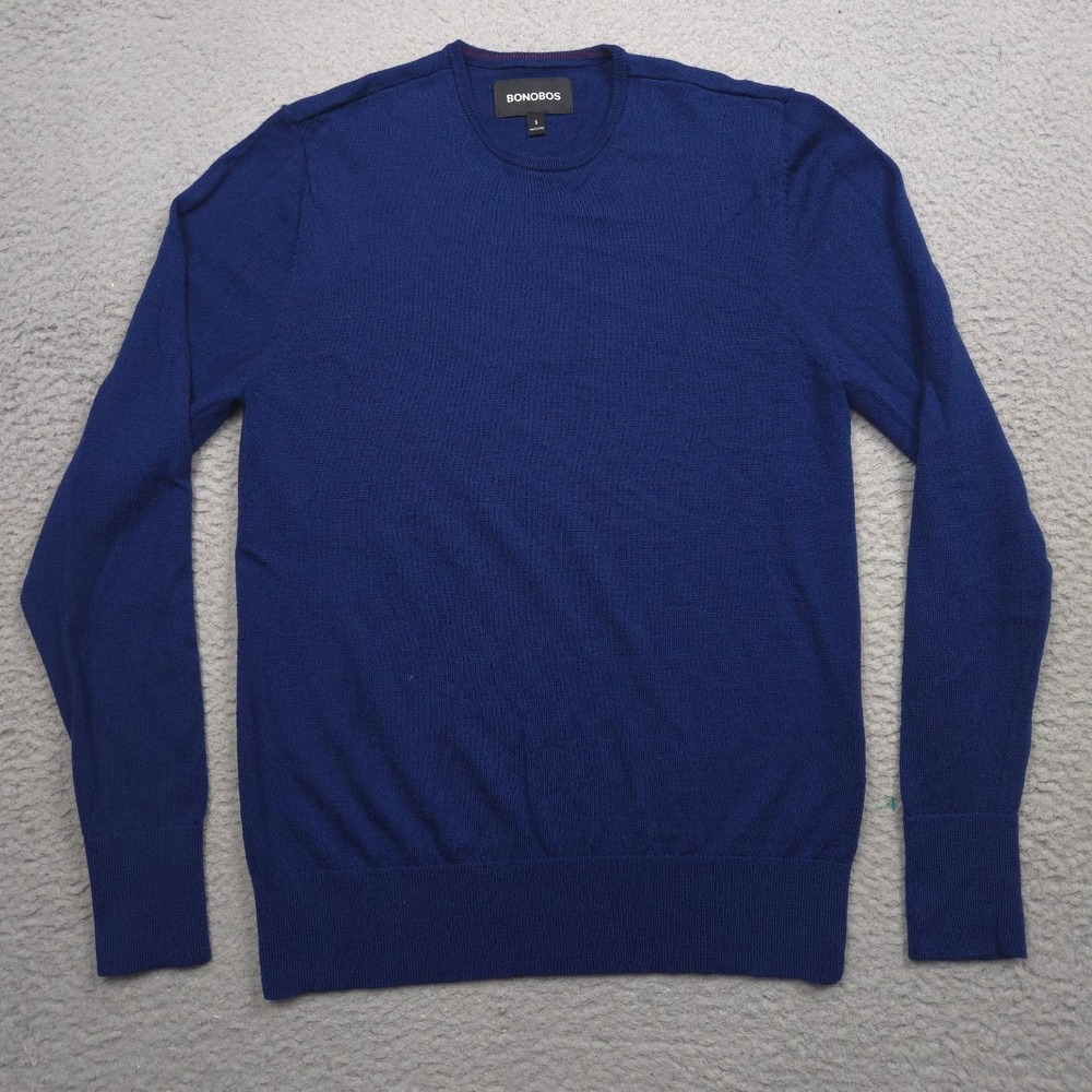 Bonobos Men S 100% Extra Fine Merino Wool Crewneck Sweater Blue Pullover